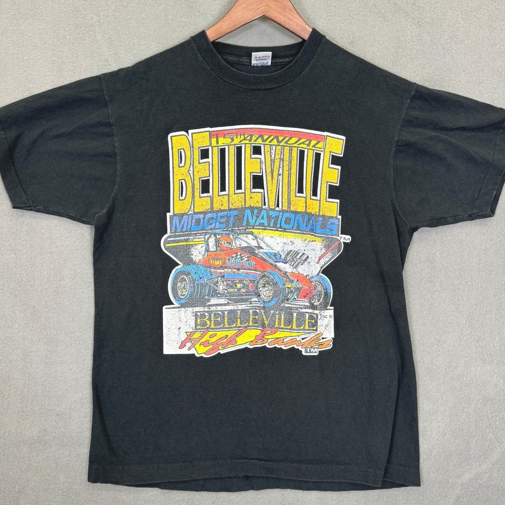 Vintage Belleville Midget Nationals Shirt Men L Black 1992 USA Single Stitch